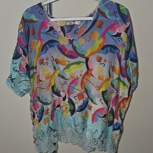 Johnny Was Multicolor Umbrella Print Blouse
